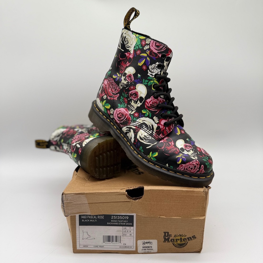Dr. Martens Womens 9 1460 Pascal Rose Fantasy Skull Floral Boots Black Multi